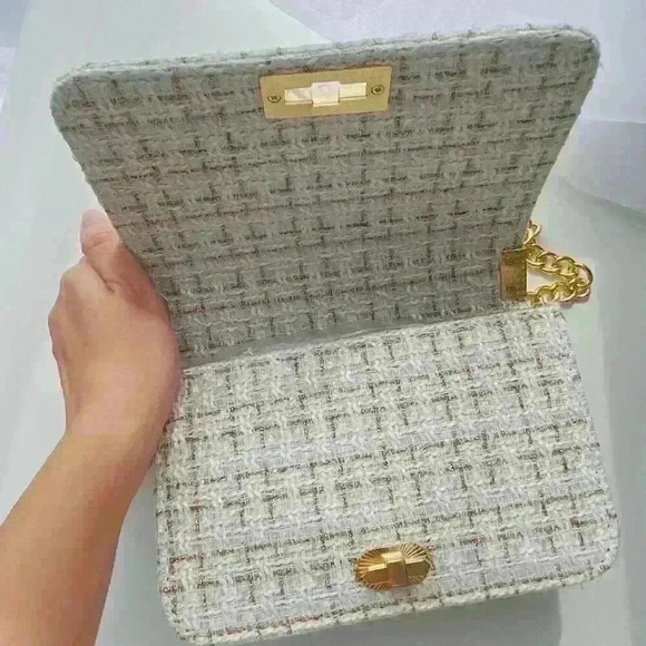 Tweed White Shoulder/Hand Bag - Picture 4 of 5